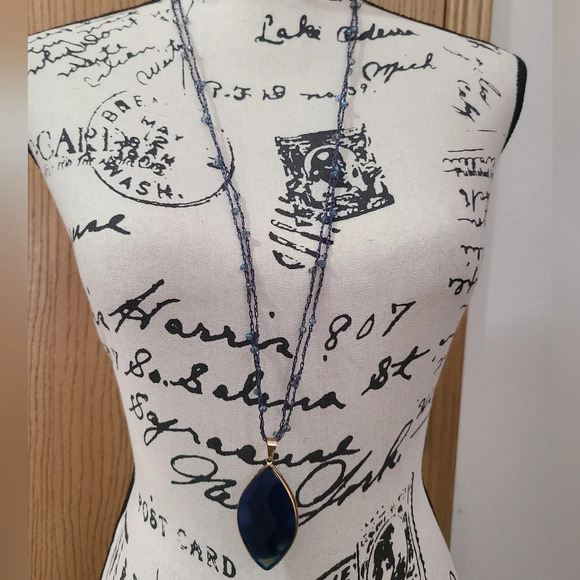 #45 set of 3 statement necklaces turquoise beaded chunky layered pendant blue - Picture 4 of 4